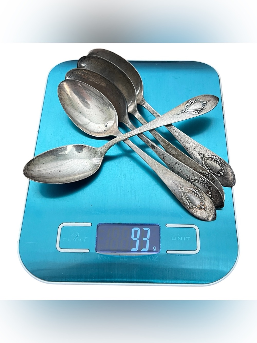 Lunt Silversmiths • 5 Antique Sterling Silver Teaspoons ‘Mount Vernon’ AS-IS